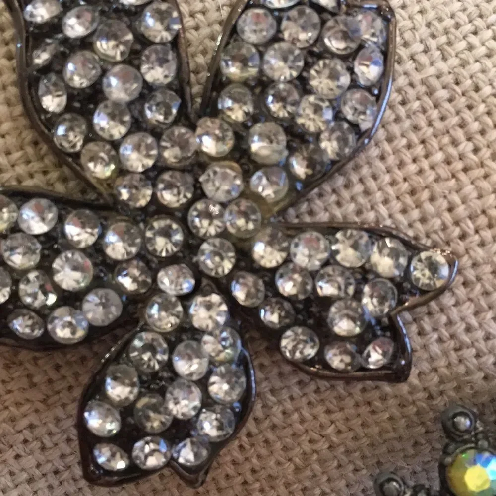 Set of 3 Rhinestone Pins Floral & Round Circle